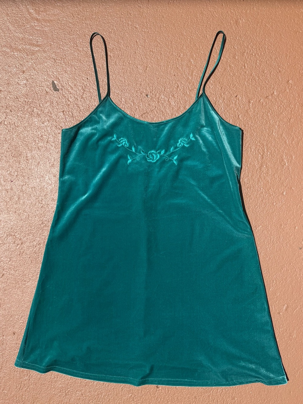 Vintage Angelique Teal Velvet Embroidered Chemise Top Y2K